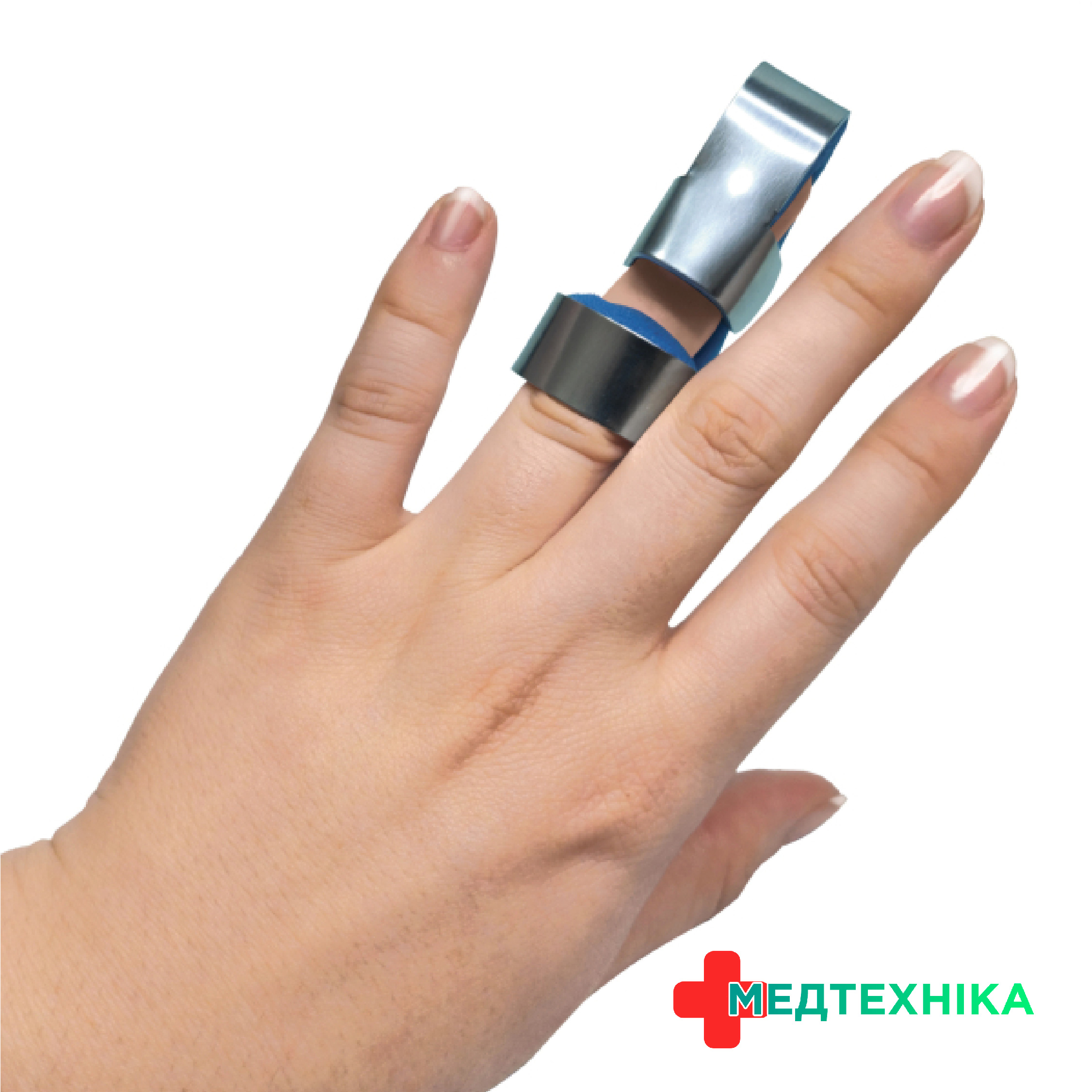 Ортез-шина для пальця руки з фіксацією до долоні, металева