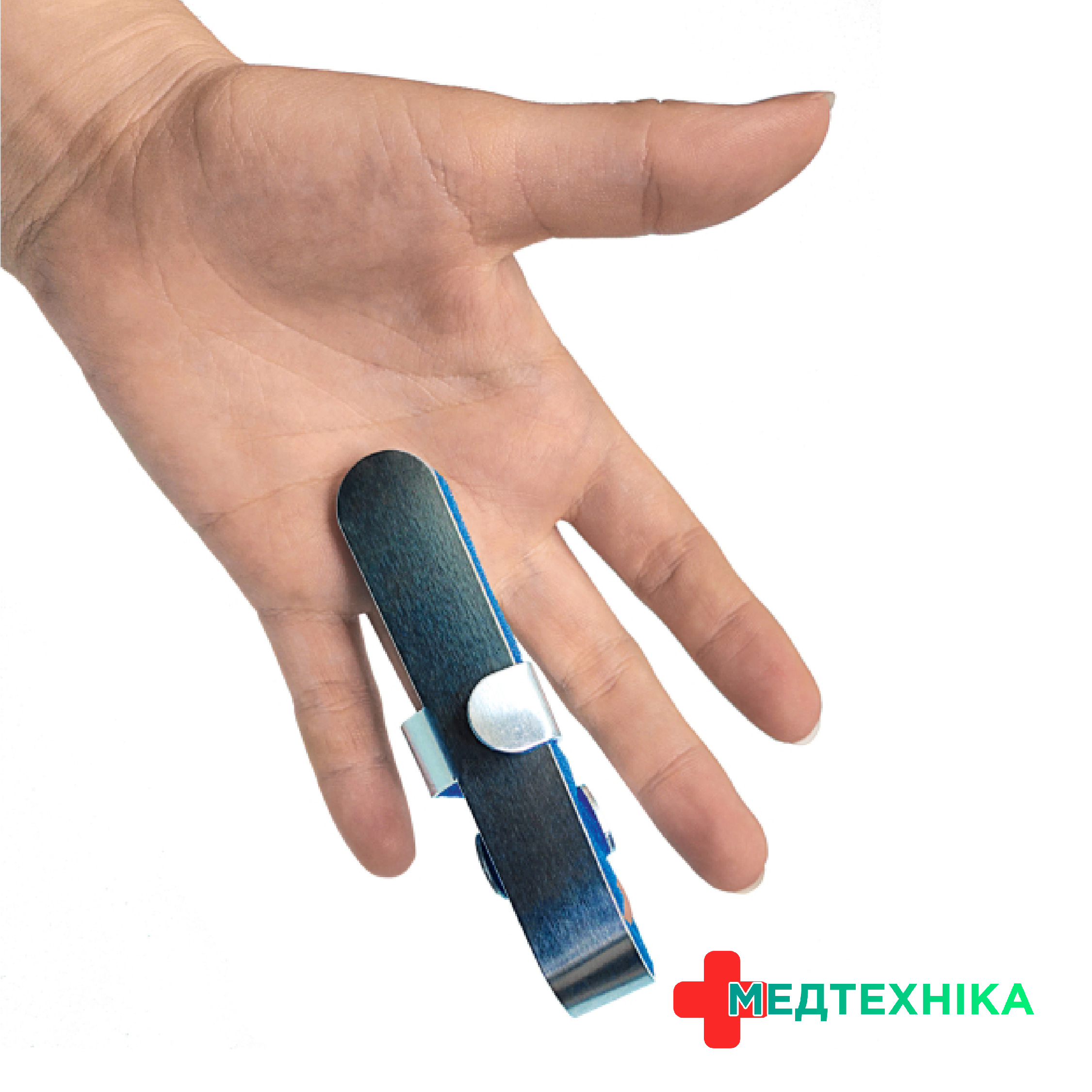 Ортез-шина для пальця руки з фіксацією до долоні, металева