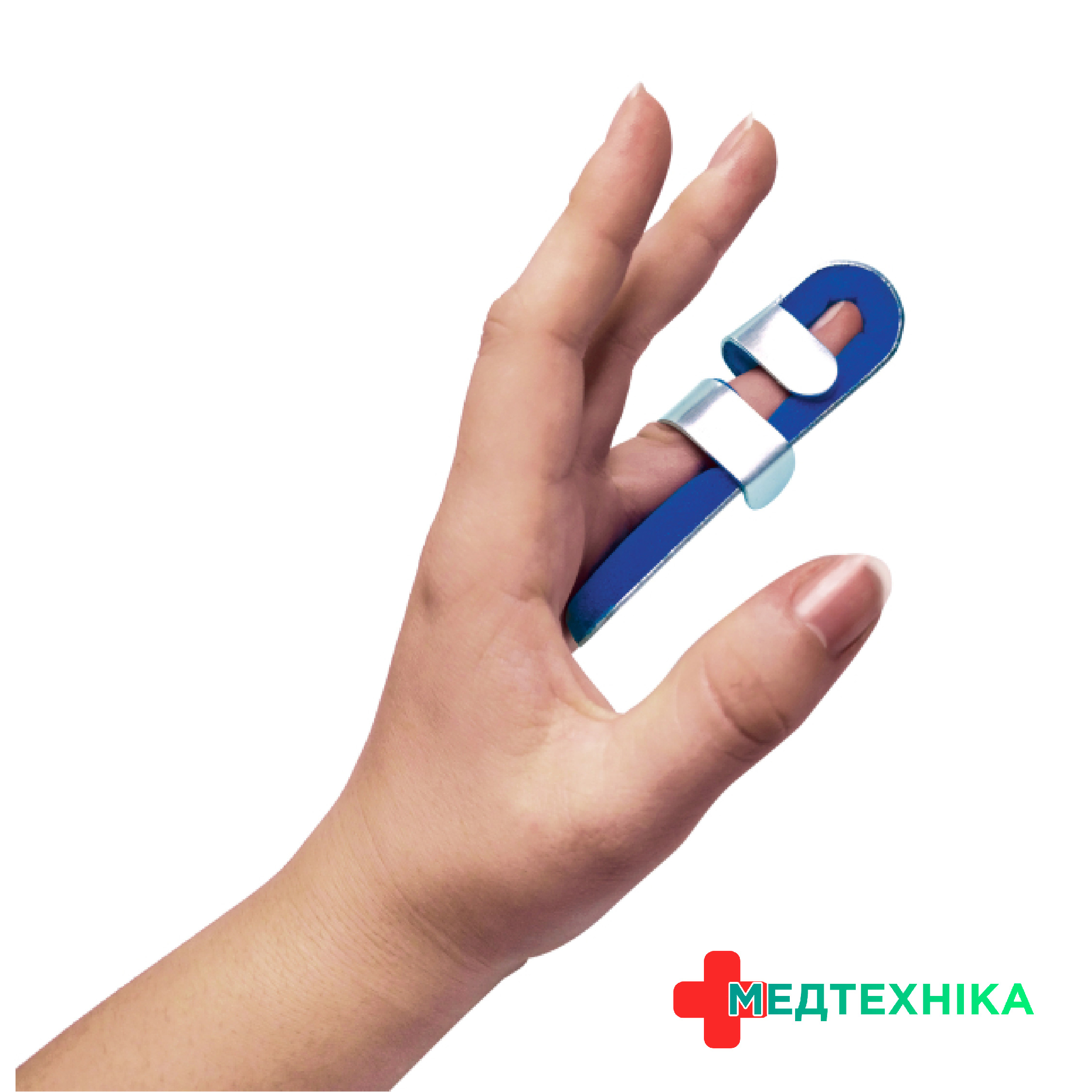 Ортез-шина для пальця руки з фіксацією до долоні, металева